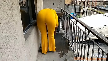 Mom Pretends To Sweep The Balcony But Ended Up Fucking Our Neighbors Husband Who Has A Monster Cock