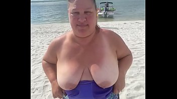 Slutty BBW Duca Wife Flashes Her Big Tits On A Public Beach