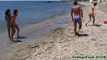 Euro College Nymphos Drilled At The Beach