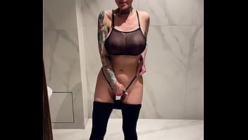 Crazy Slut Bald Doll Squirting In Male Public Urinal Slut With Big Tits